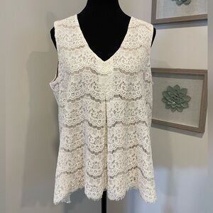Never Worn! Rose & Olive Cream & Nude Sleeveless Lace Overlay Top